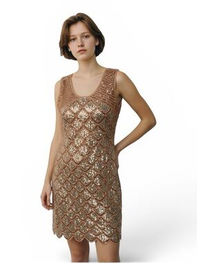 Pronto USA Sequin Mermaid Art Deco Scallop Dress, rose gold and blue, OS